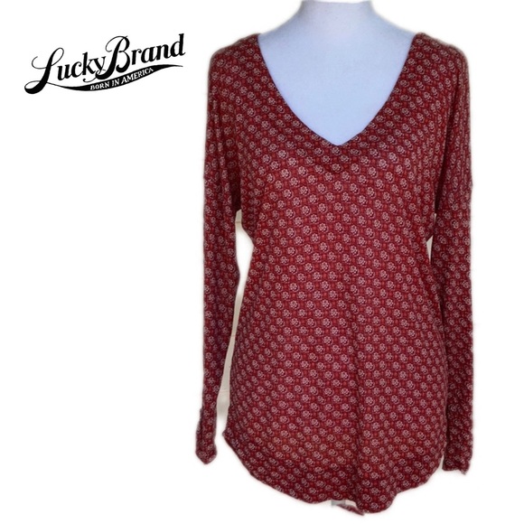 Lucky Brand Tops - Lucky Brand V Neck Boho Print Top XS
